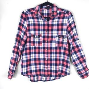 ✨✨Timing Long Sleeve Plaid Studded Shirt - Size M